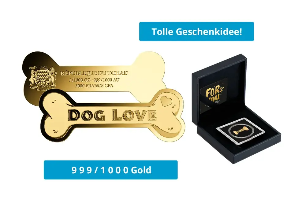 Goldmünze Motiv Hundeknochen 999/1000 Gold Geschenk | Nur für kurze Zeit