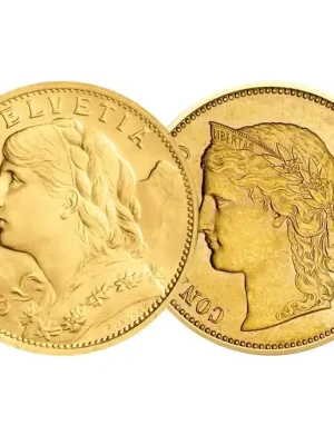 Premium | 20 Franken Goldmünzen 2er-Spar-Set Schweiz Vreneli und Helvetia im Etui