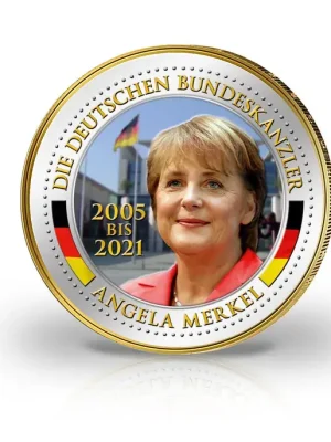 2 Euro Bundeskanzlerin Angela Merkel mit Farbmotiv und veredelt mit 24 kt Goldauflage | Beliebt