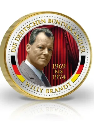 2 Euro Bundeskanzler Willy Brandt mit Kaltemaille und 24 Karat Goldauflage | Schnell zugreifen