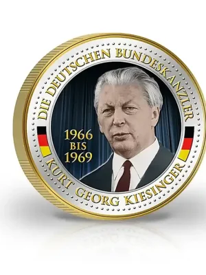 Sichere Zahlung | 2 Euro Bundeskanzler Kurt Georg Kiesinger mit Kaltemaille und 24 Karat Goldauflage