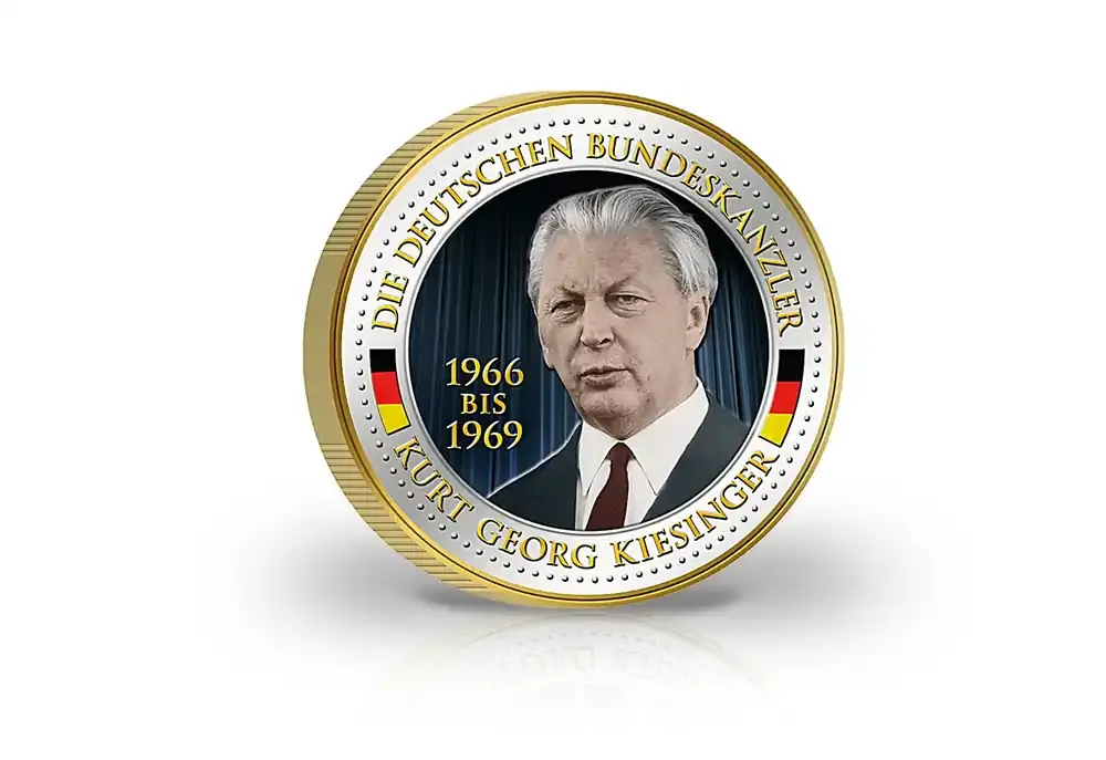 Sichere Zahlung | 2 Euro Bundeskanzler Kurt Georg Kiesinger mit Kaltemaille und 24 Karat Goldauflage