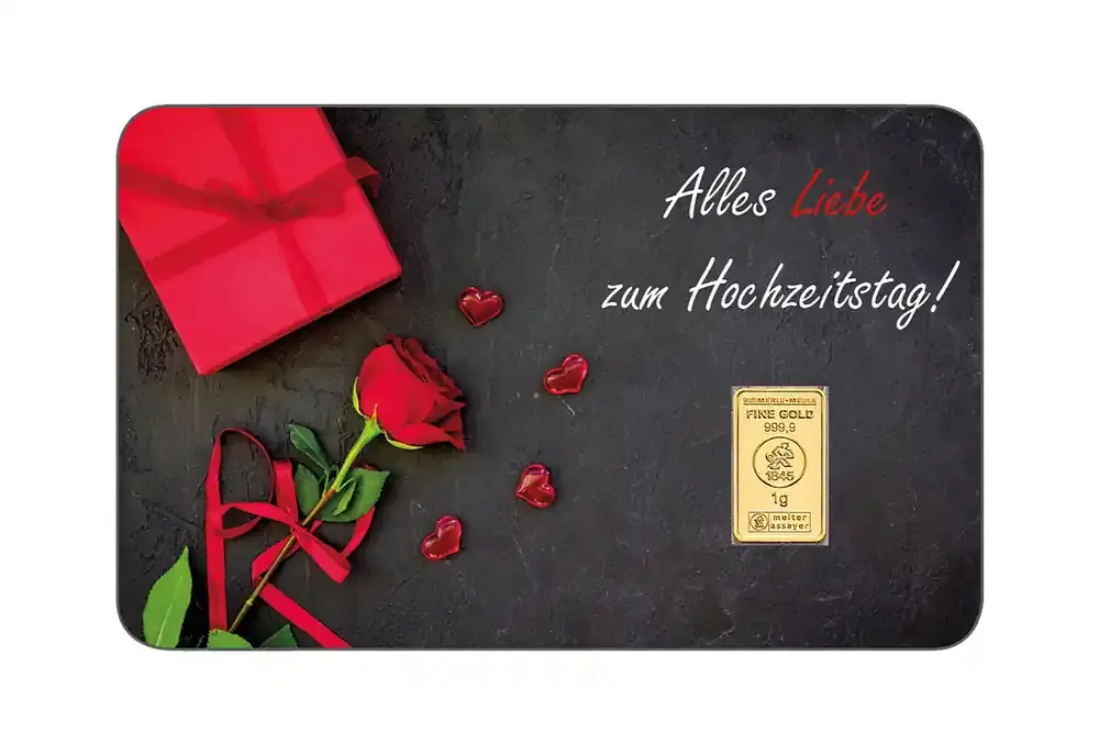 Begrenzte Stückzahl - Goldbarren 1g Motiv Alles Liebe zum Hochzeitstag Geschenk aus 999,9/1000 Gold