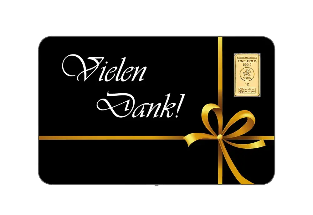 Goldbarren 1g Motiv Vielen Dank! Geschenk aus 999,9/1000 Gold | Zertifiziert