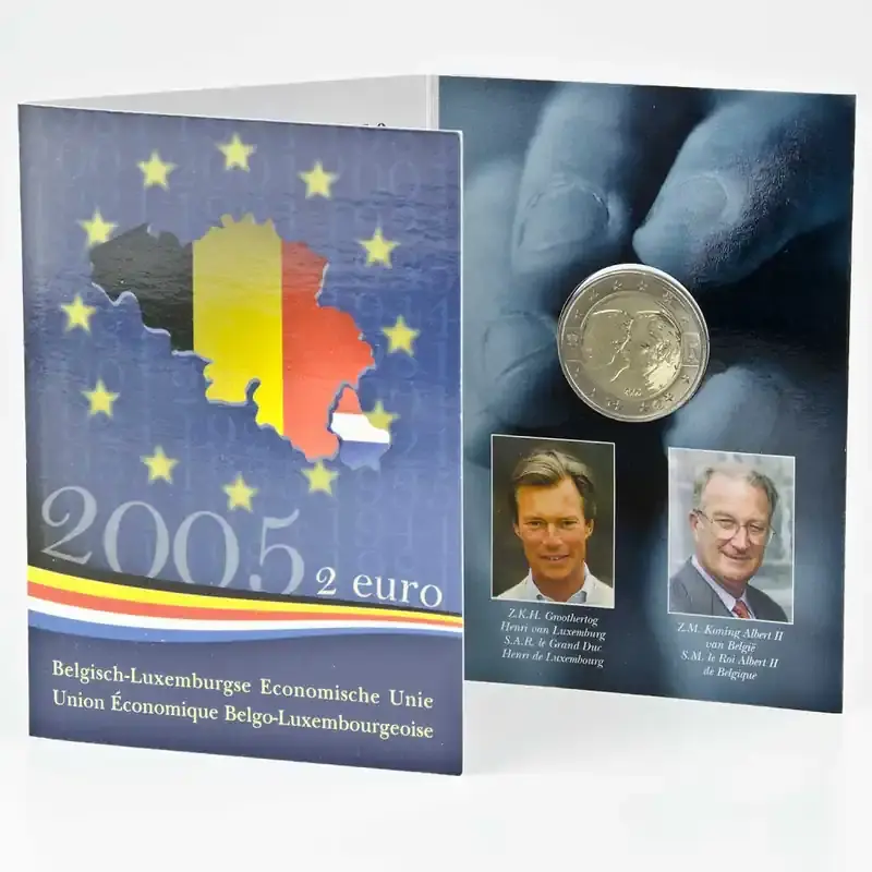 Nur diese Woche - 2 Euro Gedenkmünze Belgien 2005 st – Wirtschaftsunion – in Karte