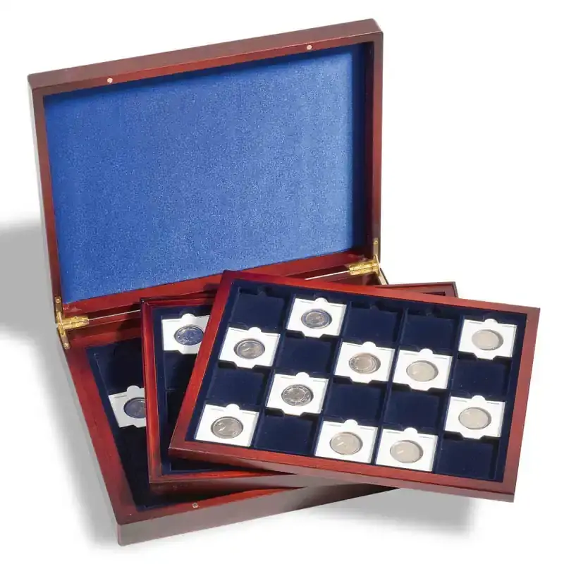Neue Ware | Münzkassette VOLTERRA TRIO deLuxe, für je 20 QUADRUM Münzkapseln, 50 x 50 mm, blau