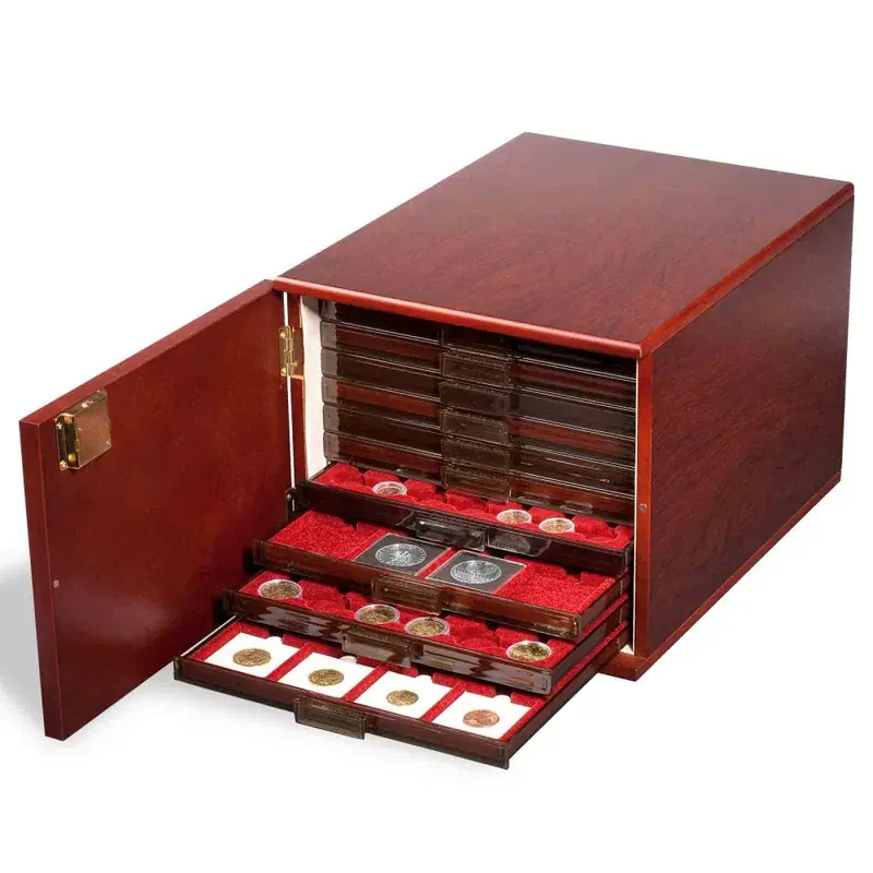 Jetzt bestellen - LEUCHTTURM Münzbox-Kabinett für 10 Standard-Münzboxen, mahagonifarben