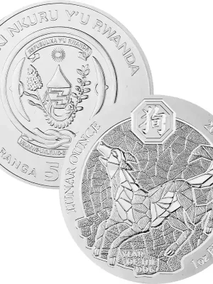 50 Francs Ruanda 2018 – 1 Unze Silber BU – Lunar Jahr des Hundes | Neuheit