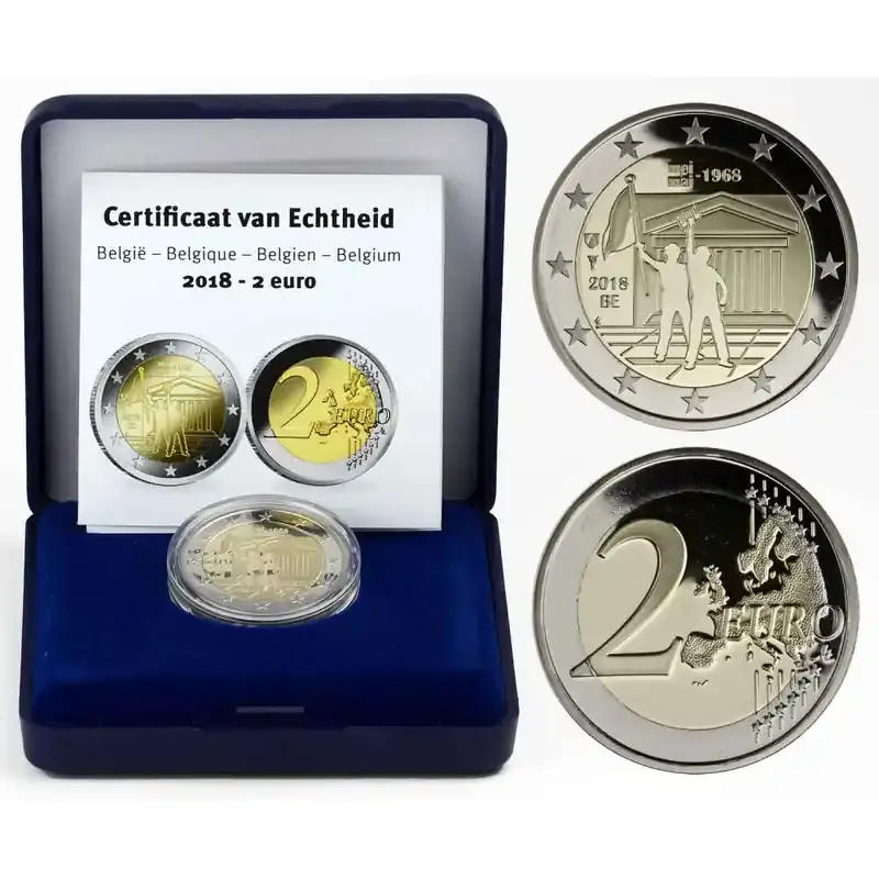 Hammerpreis - 2 Euro Gedenkmünze Belgien 2018 PP – Studentenrevolte 1968