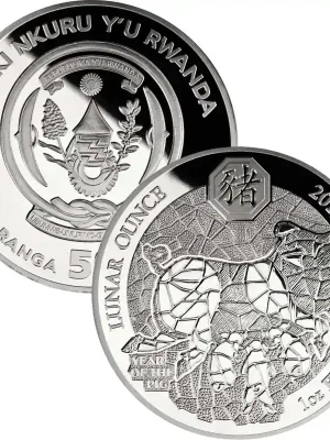 50 Francs Ruanda 2019 – 1 Unze Silber PP – Lunar Jahr des Schweins Year of the pig | Nur heute