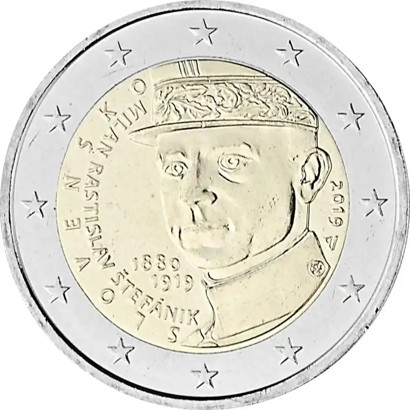 2 Euro Gedenkmünze Slowakei 2019 bfr. – Milan Stefánik | Geprüfte Qualität
