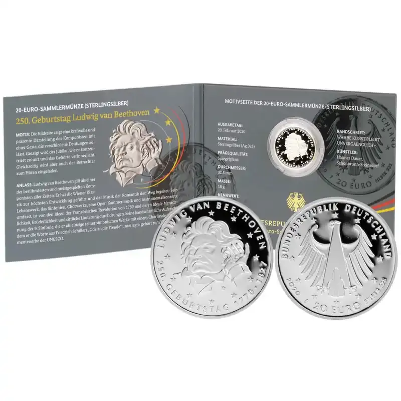 20 Euro Deutschland 2020 Silber PP – Ludwig van Beethoven - Geprüfte Qualität