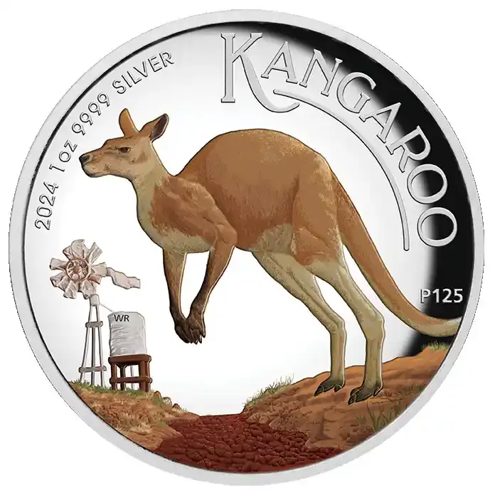 Ausverkauf - Australien 2024 1 Dollar Australisches Känguru 1 Unze Hochrelief – Farbmünze PP