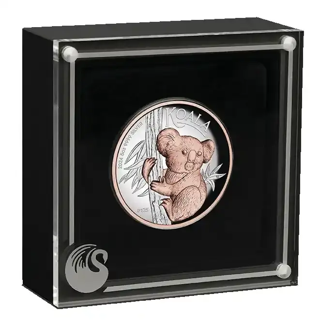 Vorteilspreis - Australien 2024 8 Dollar 5oz Koala vergoldet hohes Relief PP