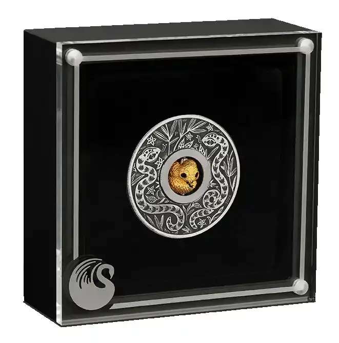 Tuvalu 2025 1 Dollar Jahr der Schlange Rotierender Charme 1oz – Antik Finish Stgl. - Neu im Sortiment
