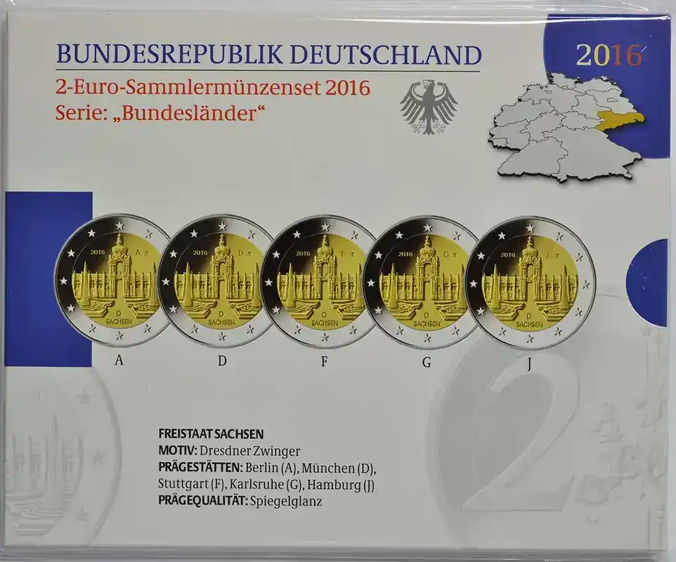 Neu im Shop | Deutschland 2 Euro Sachsen – Dresdner Zwinger Komplettsatz 5×2 Euro 2016 PP