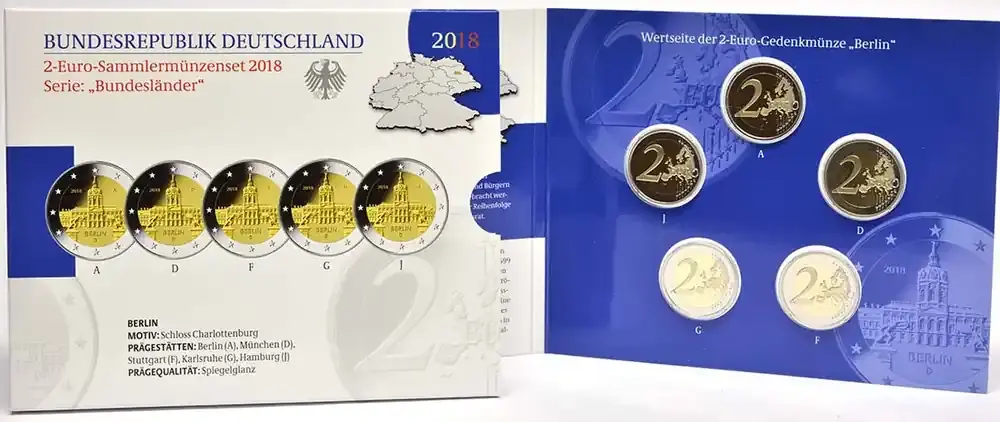2 Euro Berlin Charlottenburg Komplettsatz 5×2 Euro 2018 PP | Nur noch wenige