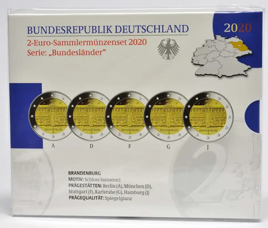 2 Euro Brandenburg Komplettsatz 2020 PP Deutschland | Sonderpreis