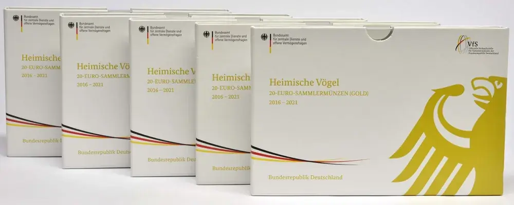 Expressversand - 20 Euro Komplettsatz 2016-2021 Gold Heimische Vögel A-J