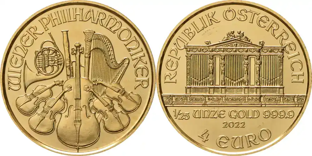 Top-Deal - 4 Euro Philharmoniker 1/25 oz 2022 Stgl. Österreich