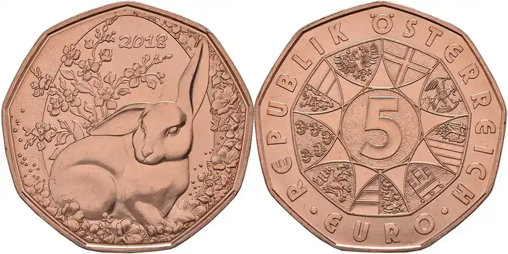 5 Euro Osterhase 2018 bfr Österreich Kupfer | Neu im Shop