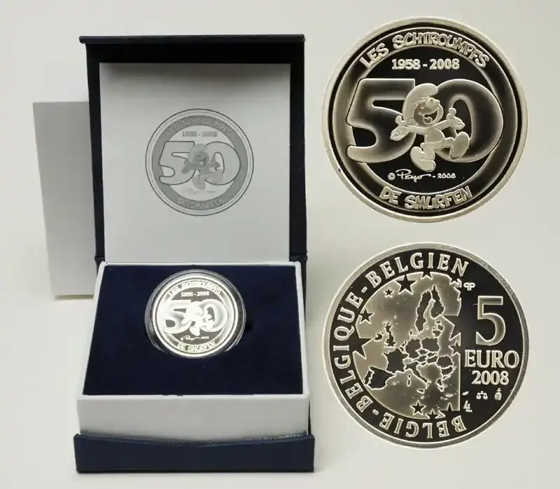 Preis gesenkt | Belgien 5 Euro Die Schlümpfe 2008 PP