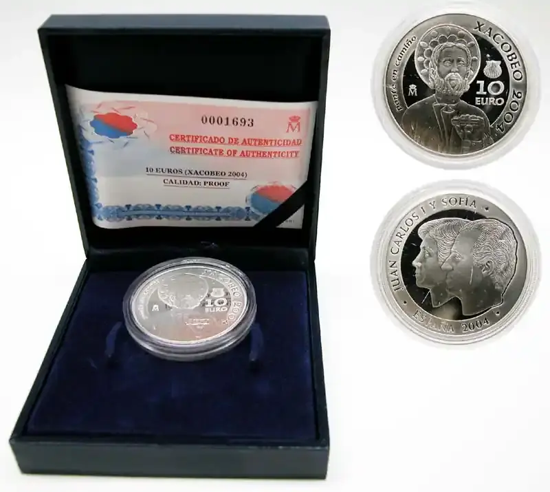Angebot - Spanien 2004 10 Euro Jacobus inkl. Originaletui und Zertifikat PP