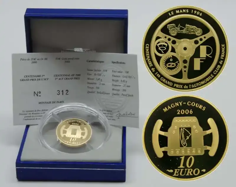 Extra-Rabatt - Frankreich 2006 10 Euro Grand Prix Le Mans ACF inkl. Originaletui und Zertifikat PP