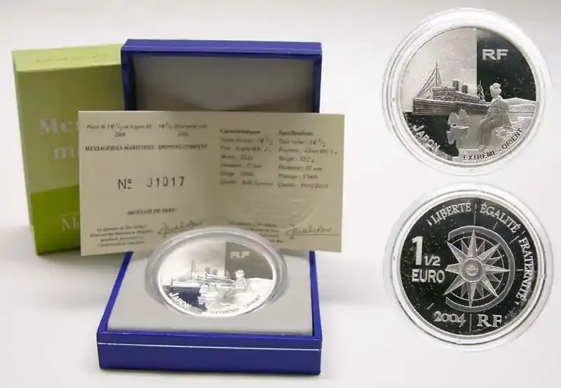 Zertifiziert - Frankreich 1,5 Euro Dampfschiff Messageries M. 2004 PP