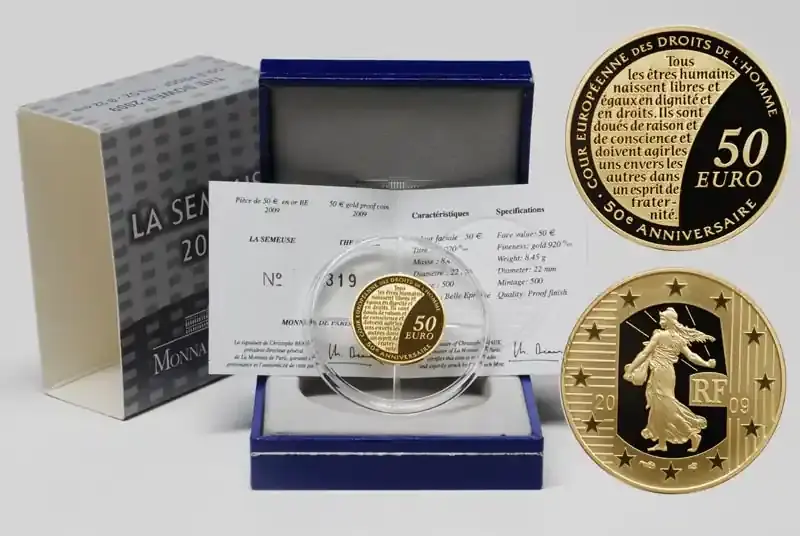 Frankreich 2009 50 Euro Menschenrechte inkl. Originaletui und Zertifikat PP | Hohe Qualität