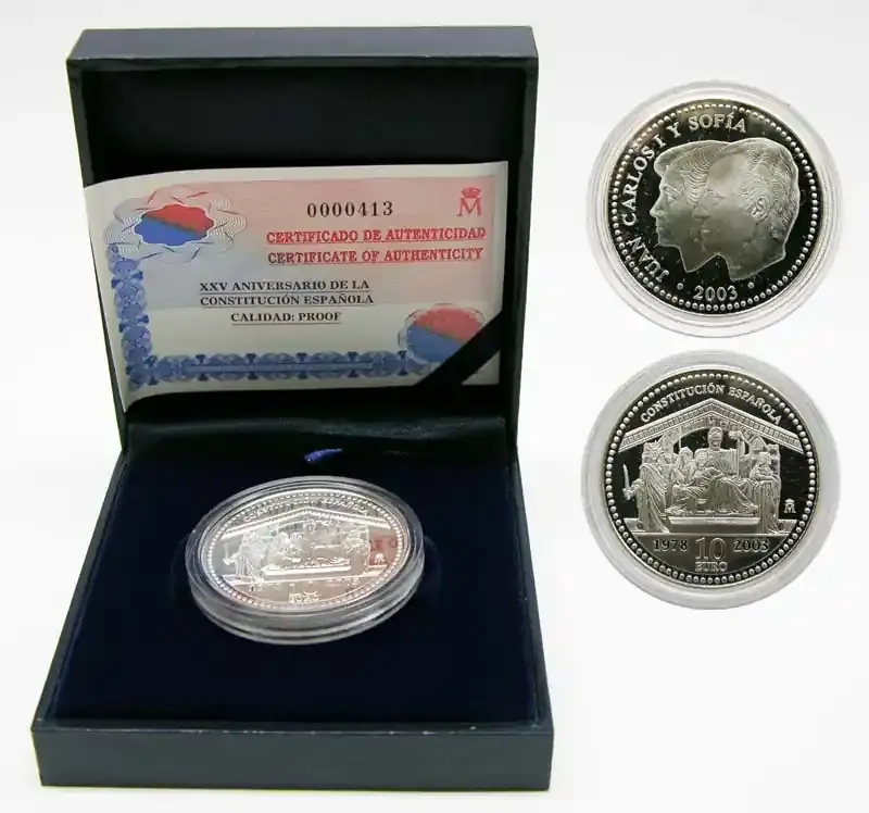 Spanien 2003 10 Euro Verfassung inkl. Originaletui und Zertifikat PP | Hammerpreis