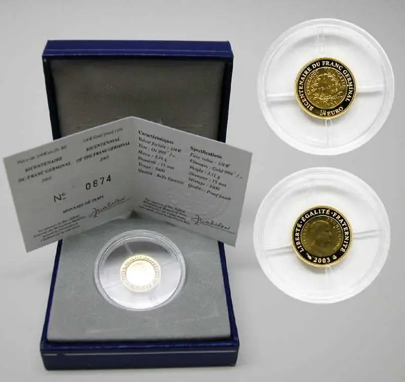 Topseller - Frankreich 2003 1/4 Euro Franc Germinal inkl. Originaletui und Zertifikat PP