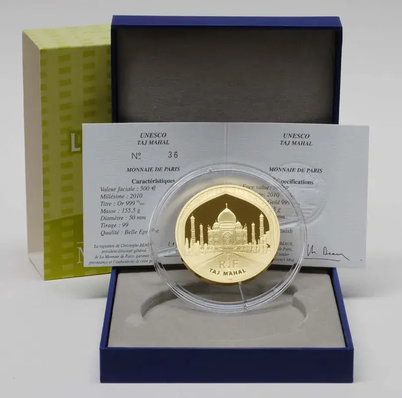 Frankreich 2010 500 Euro Taj Mahal Indien inkl. Originaletui und Zertifikat PP - Direkt kaufen