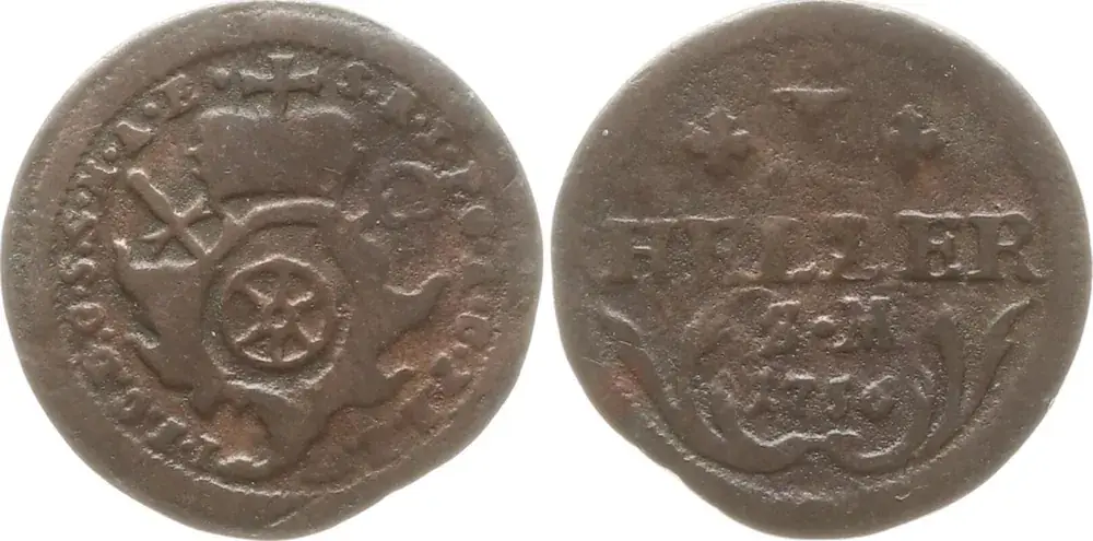 Meistverkauft | Mainz, Erzbistum 1 Heller 1756 Johann Friedrich Karl von Ostein, 1743-1763, Erfurt Selten, fast sehr schön
