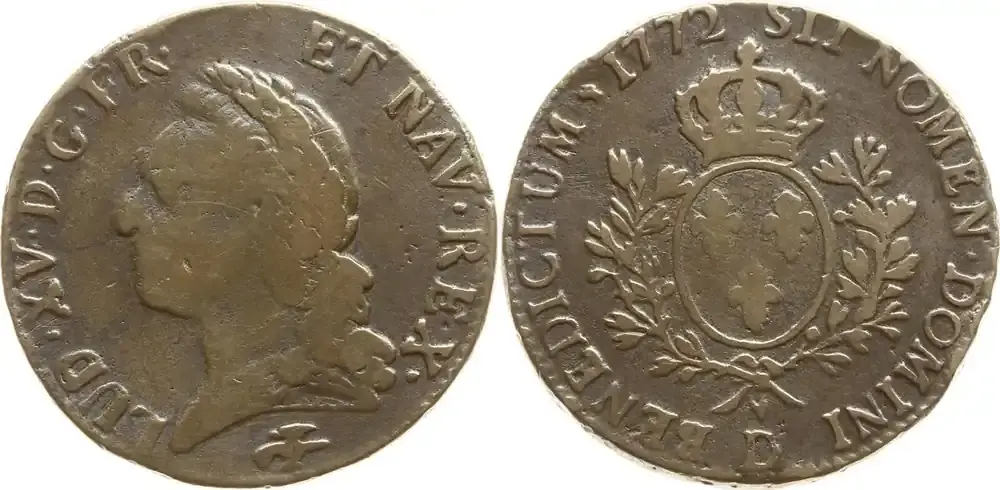 Frankreich, Königreich Ecu a la vieille tete, zeitgen. Messingfälschung! 1772 D Ludwig XV., 1715 – 1774, Lyon Sehr selten, schön – sehr schön | Nur noch wenige