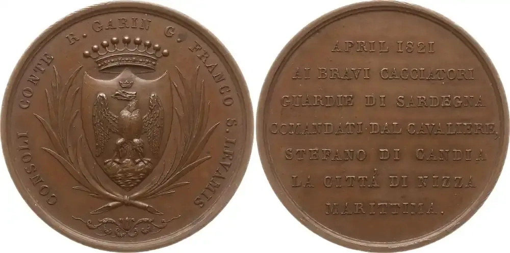 Sofort bestellbar | Italien, Sardinien, Königreich Bronzemedaille 1821 Vittorio Emanuele I., 1802 – 1821, Rückkehr nach Nizza, nach seiner Abdankung Äußerst selten, vorzüglich