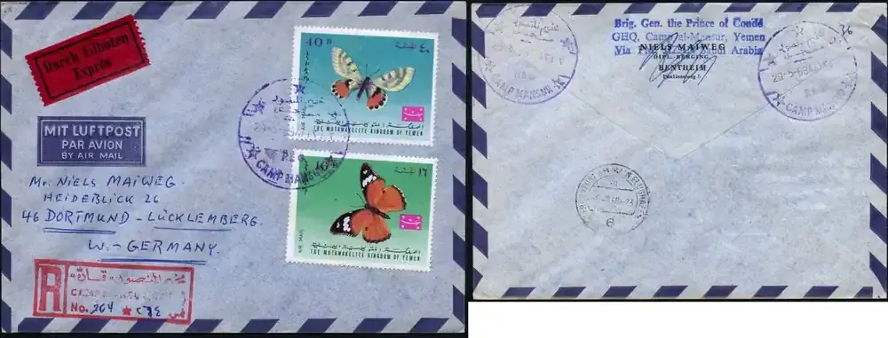 Neue Ware - Briefmarken 1968 Jemen Yemen Kingdom Reko-Brief Express Schmetterlinge Butterflies / 41