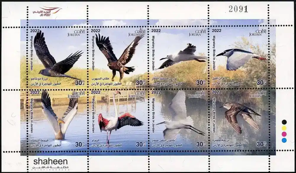 Jetzt verfügbar | Briefmarken Jordanien 2022 Vögel Wasservögel Greifvögel Migratory Birds of Prey MNH