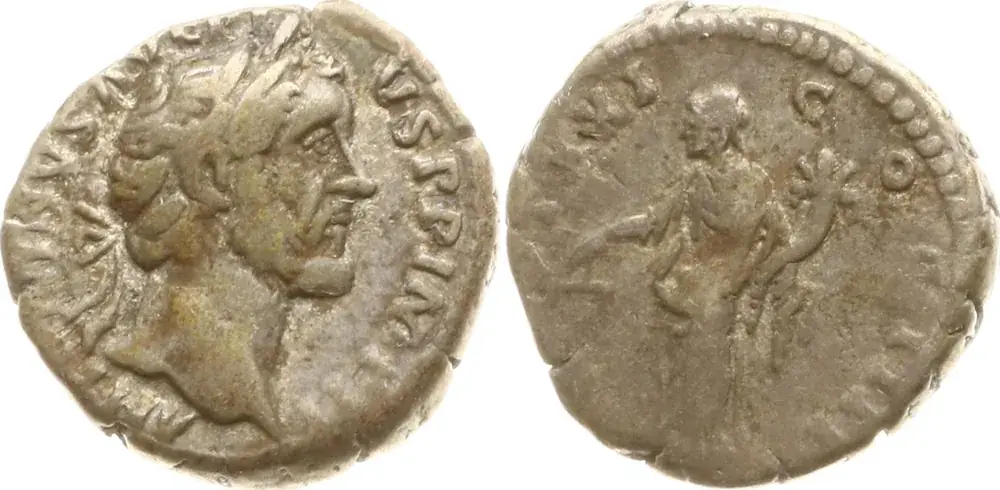 Römische Kaiserzeit Denar 157 – 158, R! Antoninus Pius, ANTONINVS AVG PI-VS P P IMP II / TR POT XXI-COS IIII, Aequitas Fast sehr schön, wohl altgetaucht und min. angelaufen | Neue Ware