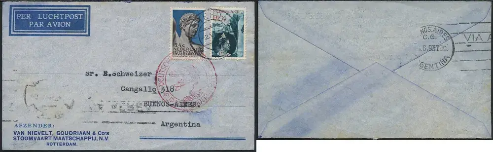 Briefmarken 1937 Katapult Niederlande Brief Amsterdam Buenos Aires Catapult / 441 - Direkt kaufen