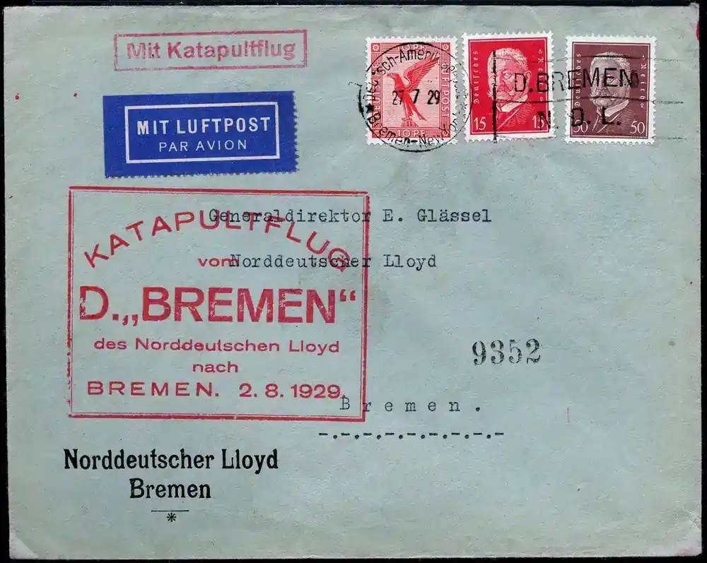 Briefmarken 1134 Katapult 1929 Dt. Reich Brief Seepostaufgabe Dampfer Bremen Catapult H 2 b/ | Direkt bestellen