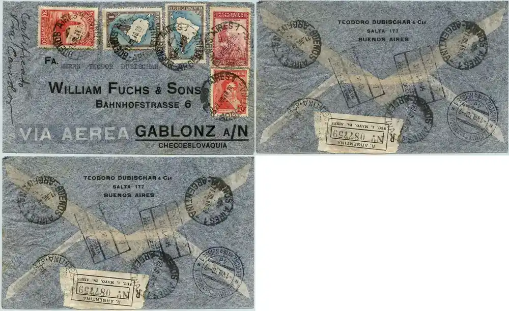 Briefmarken 1938 Katapult Argentinien Brief Buenos Aires Gablonz Sudetenland Catapult / 485 | Neuzugang