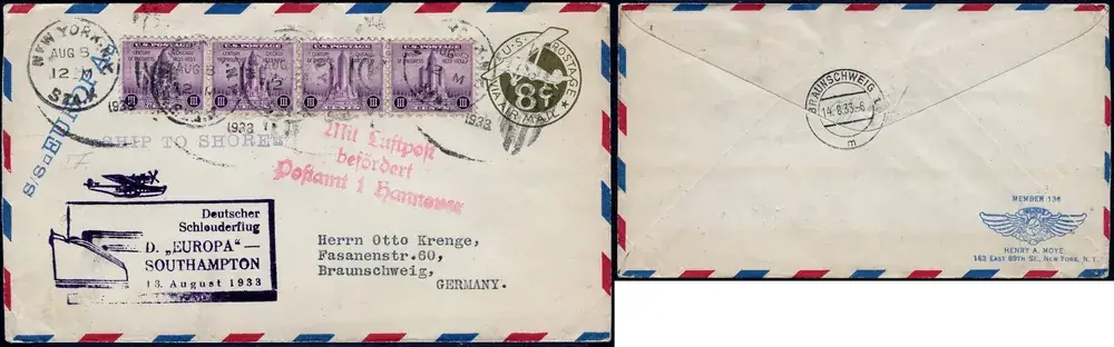 Brandneu - Briefmarken 1112 Katapult 1933 USA Ganzsache mit ZuF Landpost Deutschland Catapult H 135 a /
