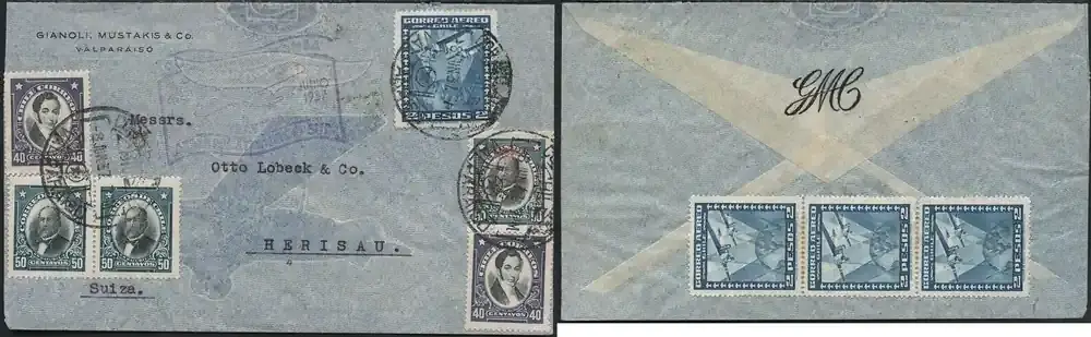 Direkt bestellen - Briefmarken 1937 Katapult Chile Santiago SST 250. Atlantikflug Herisau Schweiz Catapult/ 448
