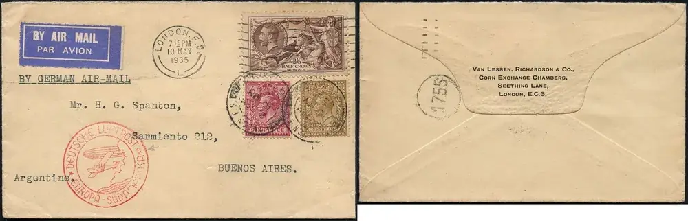 Nur für kurze Zeit | Briefmarken 1935 Katapult Grossbritannien Brief London Berlin Buenos Aires Catapult / 385