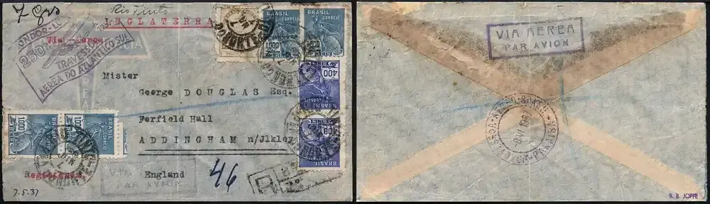 Herstellerpreis | Briefmarken 1937 Katapult Brasilien Reko-Brief SST 250. Atlantikflug England Catapult / 202