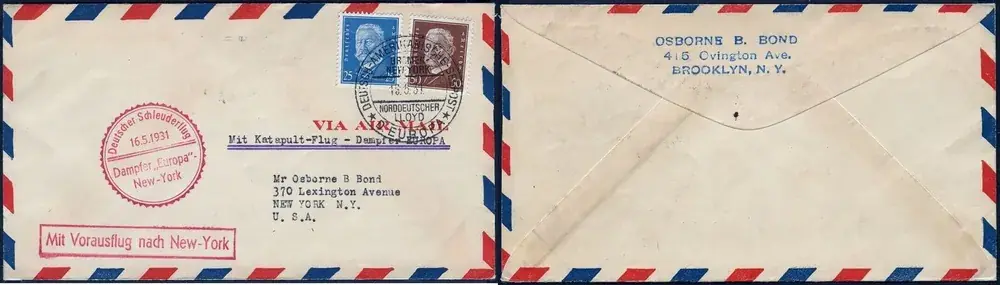 Aktionspreis | Briefmarken 1931 Katapult Dt. Reich Brief Dampfer Europa Seepost NY 41 b Catapult / 863