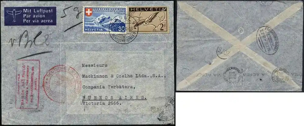Expresslieferung | Briefmarken 931 Katapult 1936 Schweiz Zürich Manaus Brasilien Brief MiF Catapult 441 /