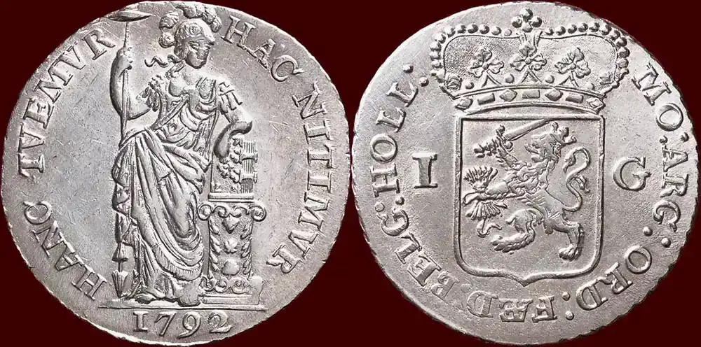 Verfügbar | Gulden NOORDELIJKE NEDERLANDEN (NETHERLANDS) – REPUBLIEK, 1581-1795 – HOLLAND – 1792/1, Dordrecht pr à vz+