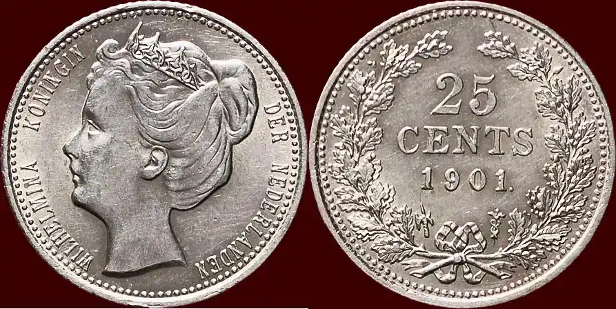 Koninkrijk der Nederlanden 25 Cents (3e type) NEDERLAND (NETHERLANDS, KINGDOM) – WILHELMINA, 1890-1948 – 1901 unz- ptrachtexemplaar - Neue Ware